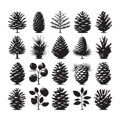 Fototapeta premium Pine Cone Set Collection Vector Silhouette Symbol Illustration Design Concept Idea