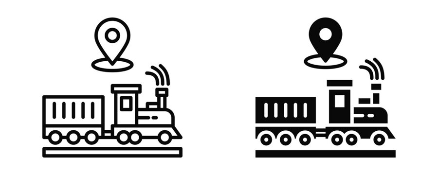 Rail Freight Transport Icon sheet Line Glyph style collection
