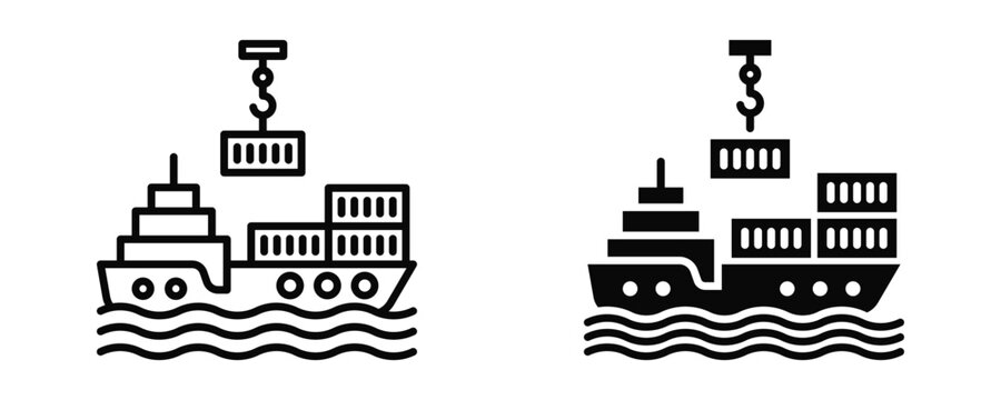Container Crane Icon sheet Line Glyph style collection