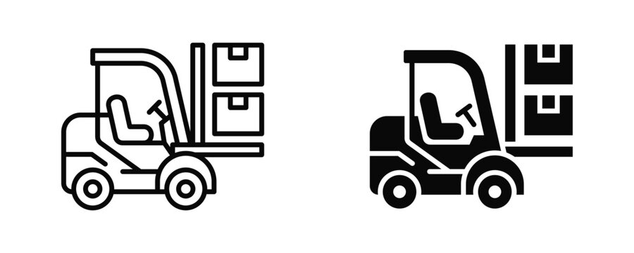 Forklift Loading Icon sheet Line Glyph style collection