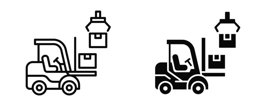 Forklift Loading Icon sheet Line Glyph style collection