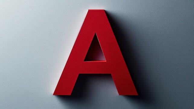 Letter A appears as a singular solid red structural element mounted on a smooth light gray wall, creating a sharp and professional visual focal point suitable for corporate signage or office branding.