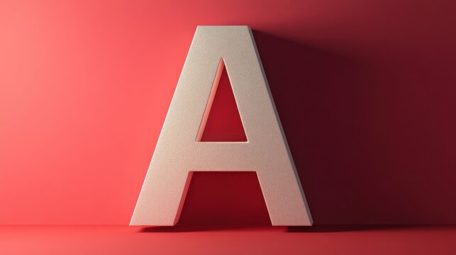 Letter A constructed as a matte white three-dimensional object sits against a deep red backdrop, providing a high-contrast visual element suitable for modern branding and creative design layouts.