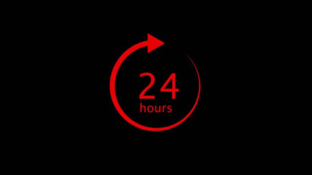 Abstract clock icon animation. arrow Clock 24-Hours icon Digital and analog clock 24 hour isolated on black background. and creating a stunning video