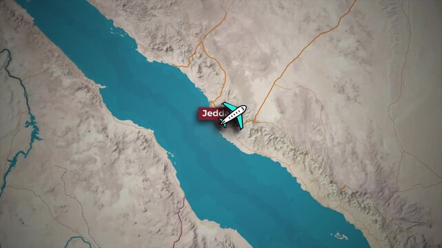 Animated Airplane Flight Route Map from Jeddah to Dubai