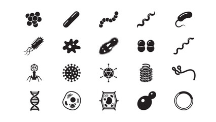 Fototapeta premium Microbiology and Cell Biology Icon Set with DNA Viruses and Bacterial Cells