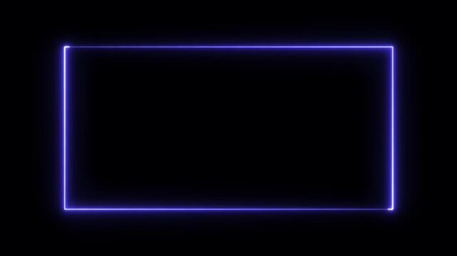 Glowing neon blue rectangular frame border animation on black background, rectangle