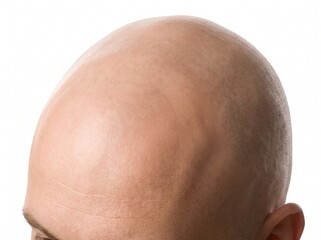 Fototapeta premium Bald head close up front and top view isolated on white background