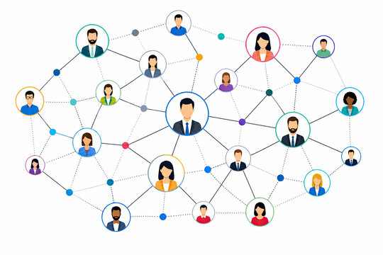 People icons connected in a professional social network chart