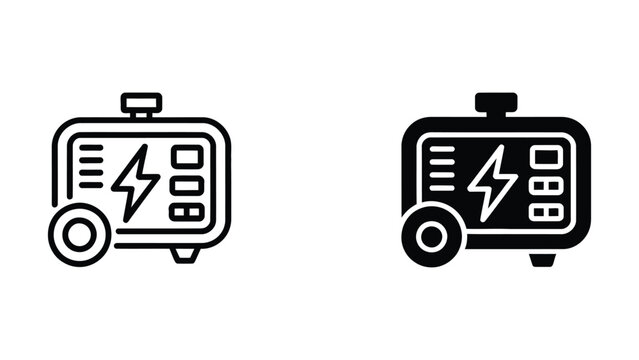 Set of two minimalistic black and white generator icons for energy power and electricity concepts