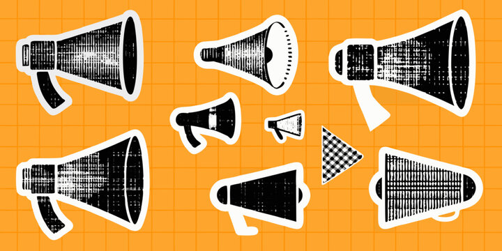 Retro Megaphones In Halftone Style A Collection Of Vintage Communication Devices