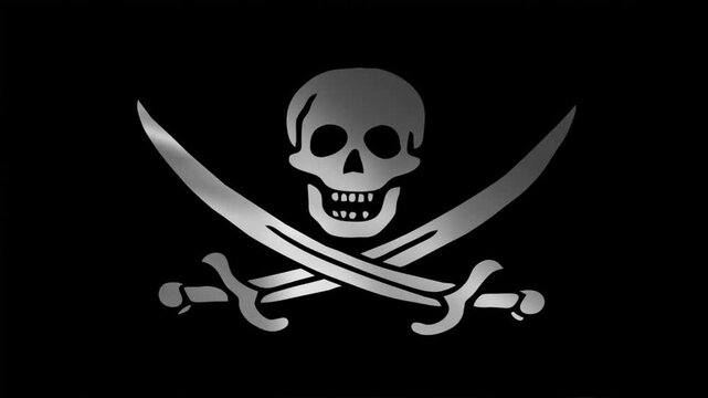 Waving Jolly Roger Pirate Flag Loop - Skull and Crossbones