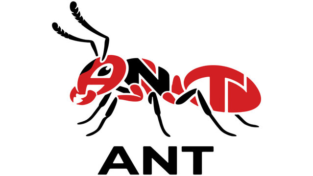 Ant iconic logo design with wordmark text concept isolated on transparent background abstract vector illustration 