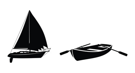 Sailboat And Rowboat Silhouette Against White Background © Safia512