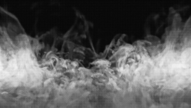 Abstract pattern of swirling smoke or fog with a halftoned effect creating a textured monochrome visual for graphic design backgrounds transparent background