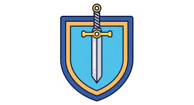 shield with sword, blue and gold crest
