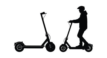 Electric scooter and rider silhouette against a white background © Safia512
