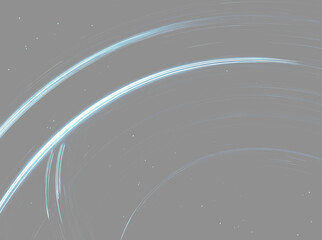 Abstract glowing blue orbital arc lines split on grey background. Futuristic planetary rings backdrop. Minimalist cyan space orbit streaks banner © Olga