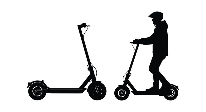 Electric scooter and rider silhouette against a white background