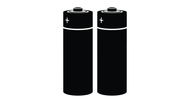 Two Black Batteries Silhouette On White Background Cylindrical Power Cells