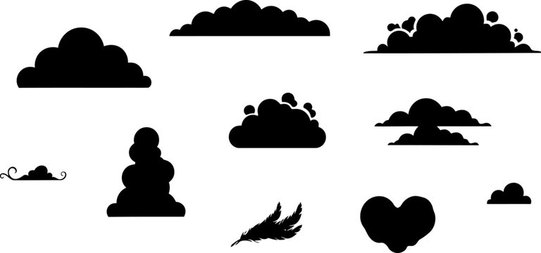 Set of various cloud silhouettes isolated on a white background for weather and sky design elements