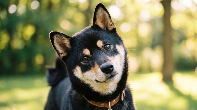 Black and Tan Shiba Inu Tilting Head in Park