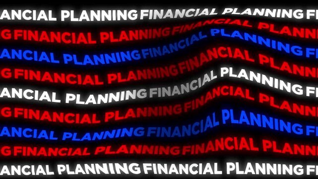 Kinetic Typography Motion Graphic Loop of Animated Financial Planning Text Grid with Wave Distortion in Red Blue and White