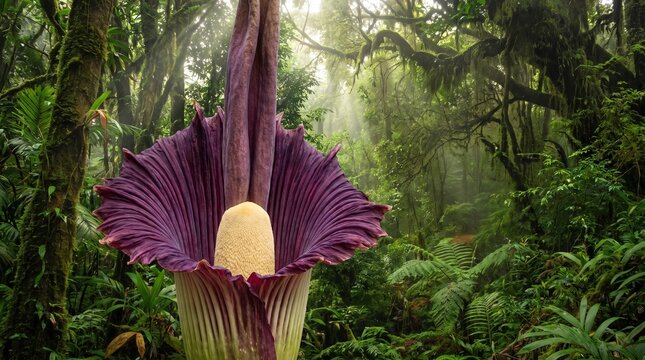 Majestic Full Bloom of Titan Arum in Rainforest