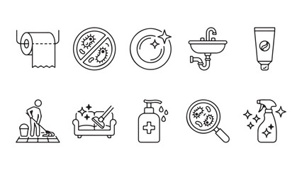 Set of Cleaning and Hygiene Line Icons