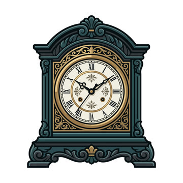 Antique ornate mantel clock with roman numeral face.