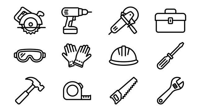 Construction Tools Set: Icons of DIY, Repair, and Building Equipment