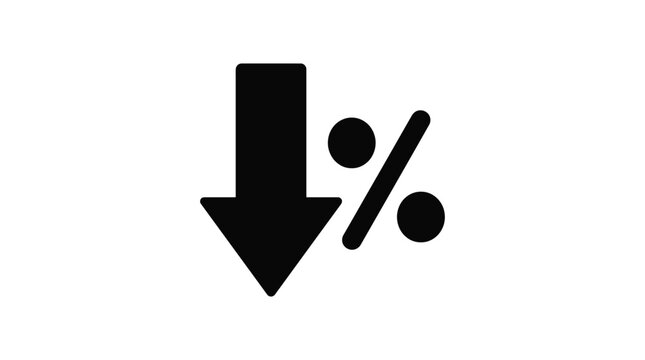 Downward arrow with percent sign black flat silhouette