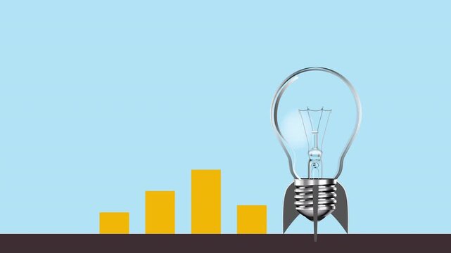 Animation of Lightbulb rocket launch with rising chart bars
