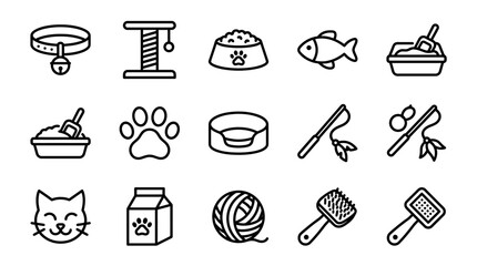 Cute Cat Icons: Pet Care, Toys, Food, and Accessories Collection © Pizksen