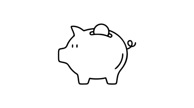 Cute piggy bank vector icon with outline design for savings and financial concepts. Hand-drawn minimalist illustration of a pig moneybox with coin slot ideal for business finance and money management