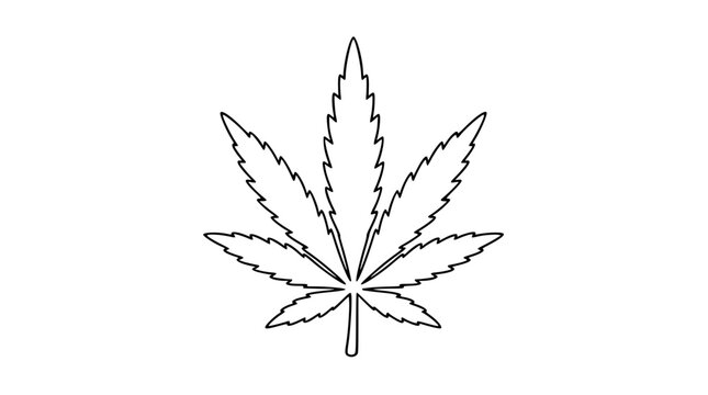 Hand drawn cannabis leaf vector icon in minimalist line art style. Simple outline illustration of marijuana plant, perfect for cannabis culture, herbal medicine, and alternative lifestyle branding