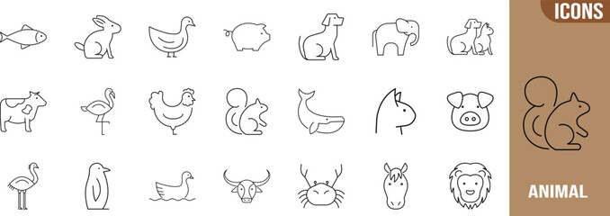 Animal line art icons. dog icon set, pig icon set, horse icon set © Alom