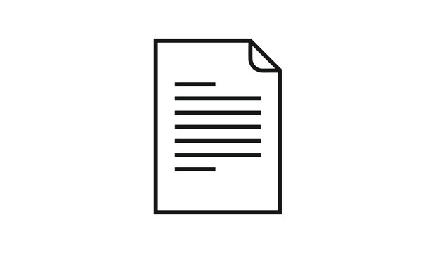 Minimalist black outline icon representing a single page text document with a folded top corner on a white background.