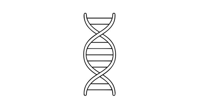 Minimalist DNA helix vector icon illustration, clean black outline of a double helix structure, perfect for science, biology, genetics, research, medical, laboratory, biotechnology, and health