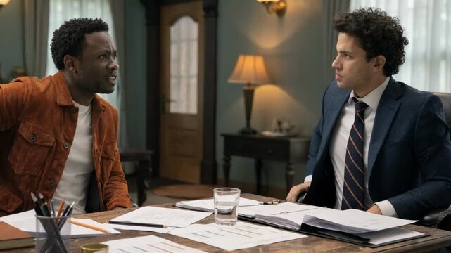 Medium shot of a client attentively discussing home loan options with a bank advisor documents spread on the desk with background softly blurred for focus.