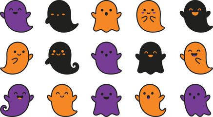 Fototapeta premium Colorful Halloween Ghost Character Collection with Cute and Spooky Vector Illustrations