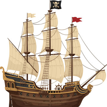 Create on A decorative traditional model of an old wooden sailing pirate ship vessel boat isolated on White background cut out