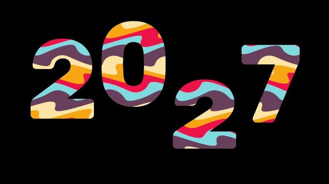 2027 text animation flow effect on dark abstract background