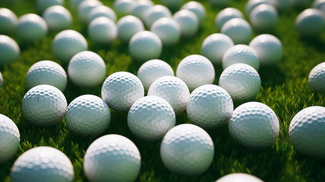 A photo of golf balls scattered on the green.