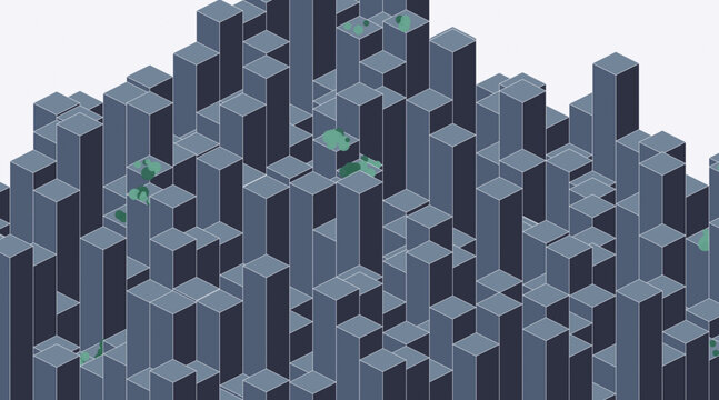 Sustainable Smart City 2.5D Blocks with Rooftop Gardens - Corporate Slate and Professional Greenery