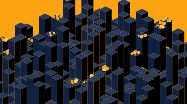 Sustainable Smart City 2.5D Blocks with Rooftop Gardens - Premium Financial Gold and Navy City