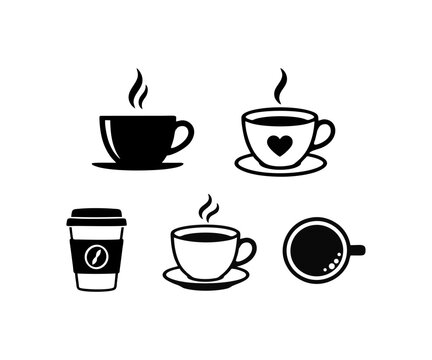 Coffee cup icon set. Cups of coffee tea collection. Hot drink icon. Disposable cup. Cup coffe with steam vector design and illustration.

