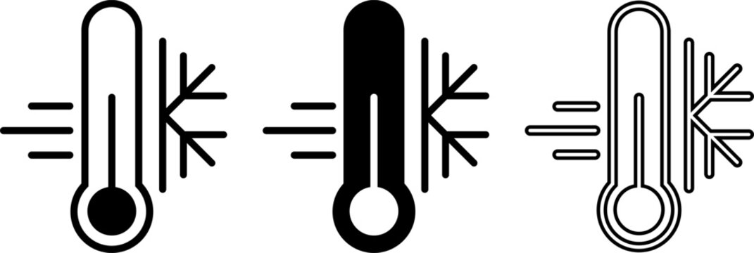 Thermometer and Snowflake Cold Temperature Vector Icon Set