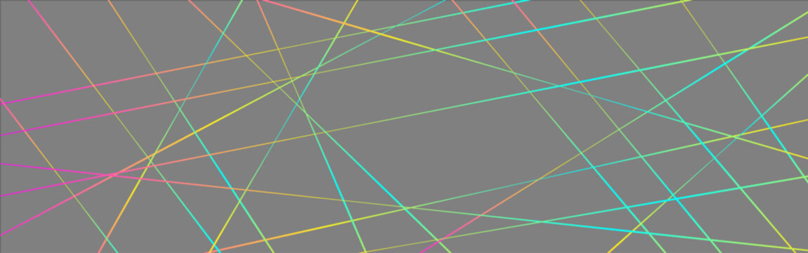 Colorful Abstract Crossing Line Background on Gray with Modern Geometric Design. Vibrant Neon Intersecting Lines Pattern on Gray Minimal Abstract Background.
