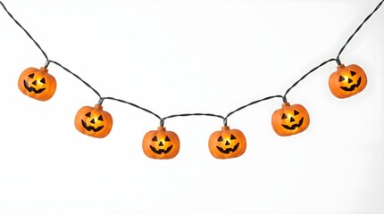 Obraz premium A festive string of glowing jack o lantern lights isolated on a white background perfect for a fun happy halloween party decoration